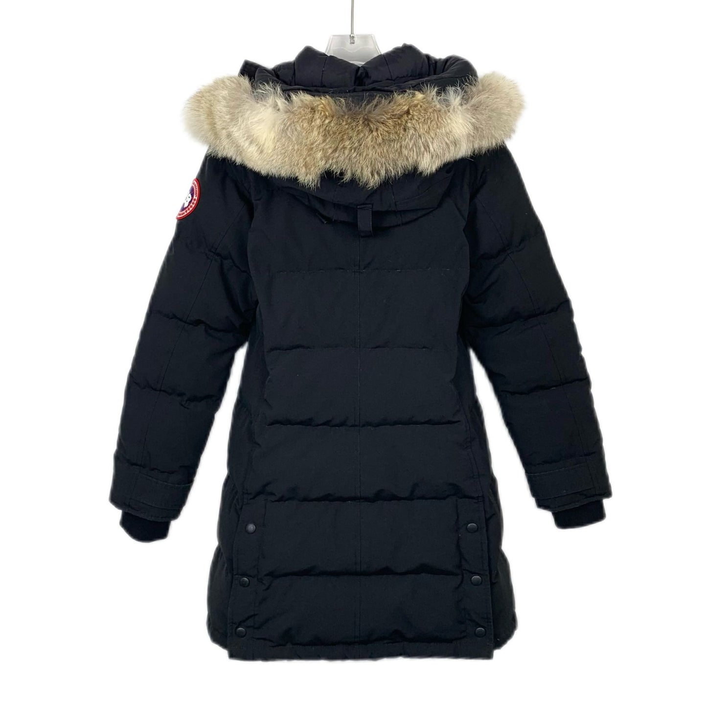 Canada Goose Womens Black Hooded Down Jacket With Faux Fur Trim Size 2XS