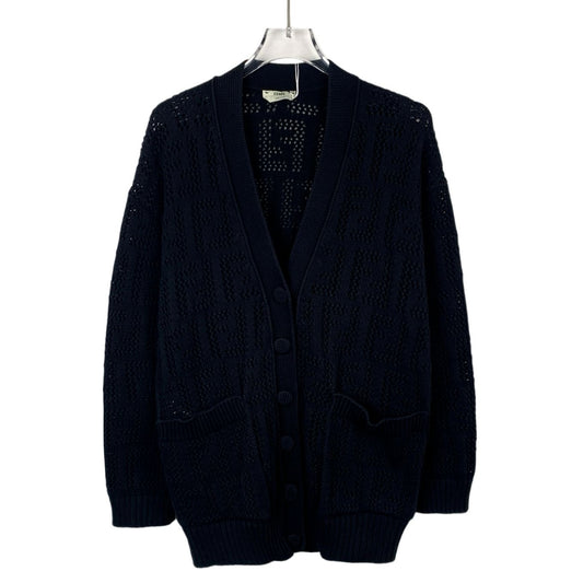 Fendi Black Logo Monogram V-Neck Cotton Knit Cardigan (Size XS)