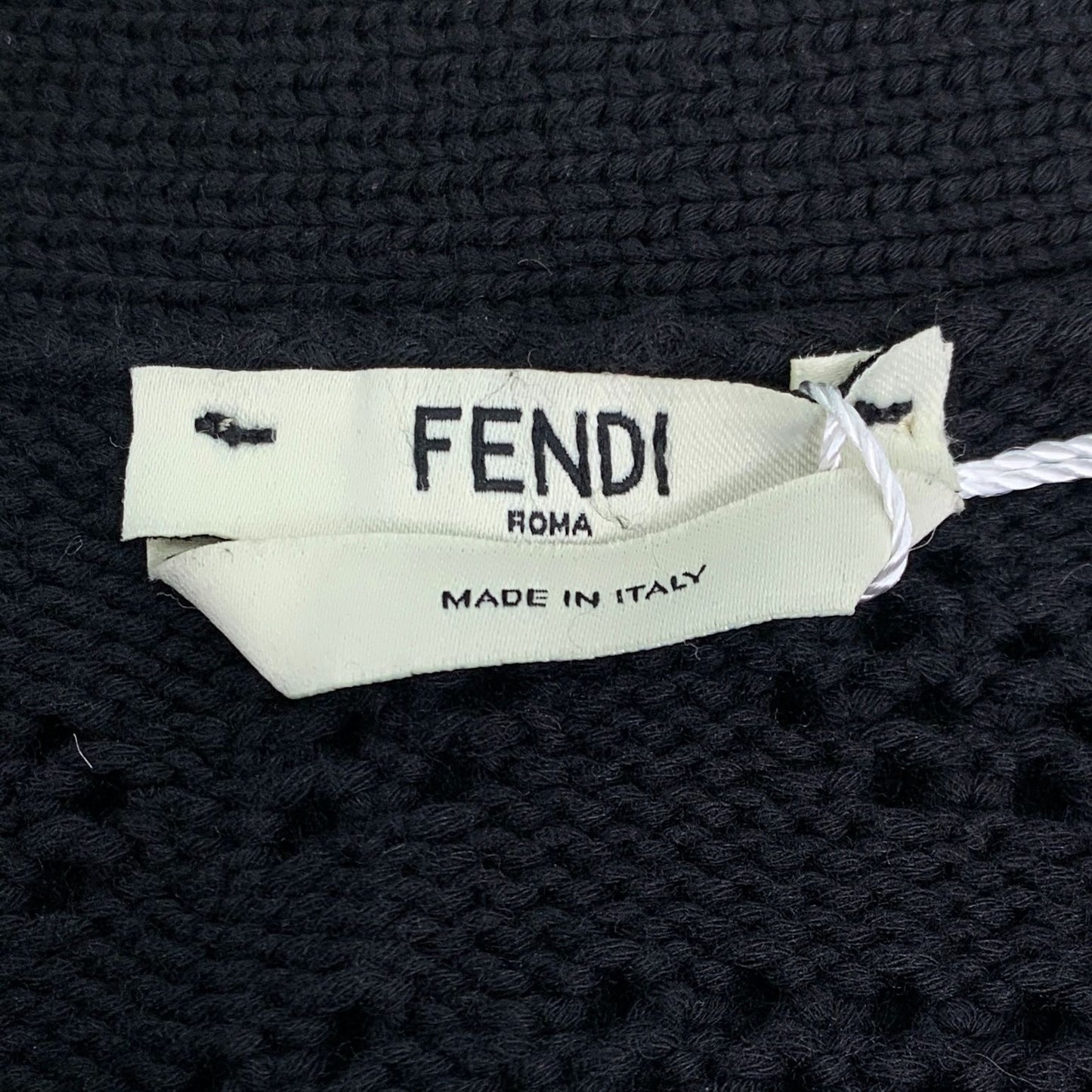 Fendi Black Logo Monogram V-Neck Cotton Knit Cardigan (Size XS)