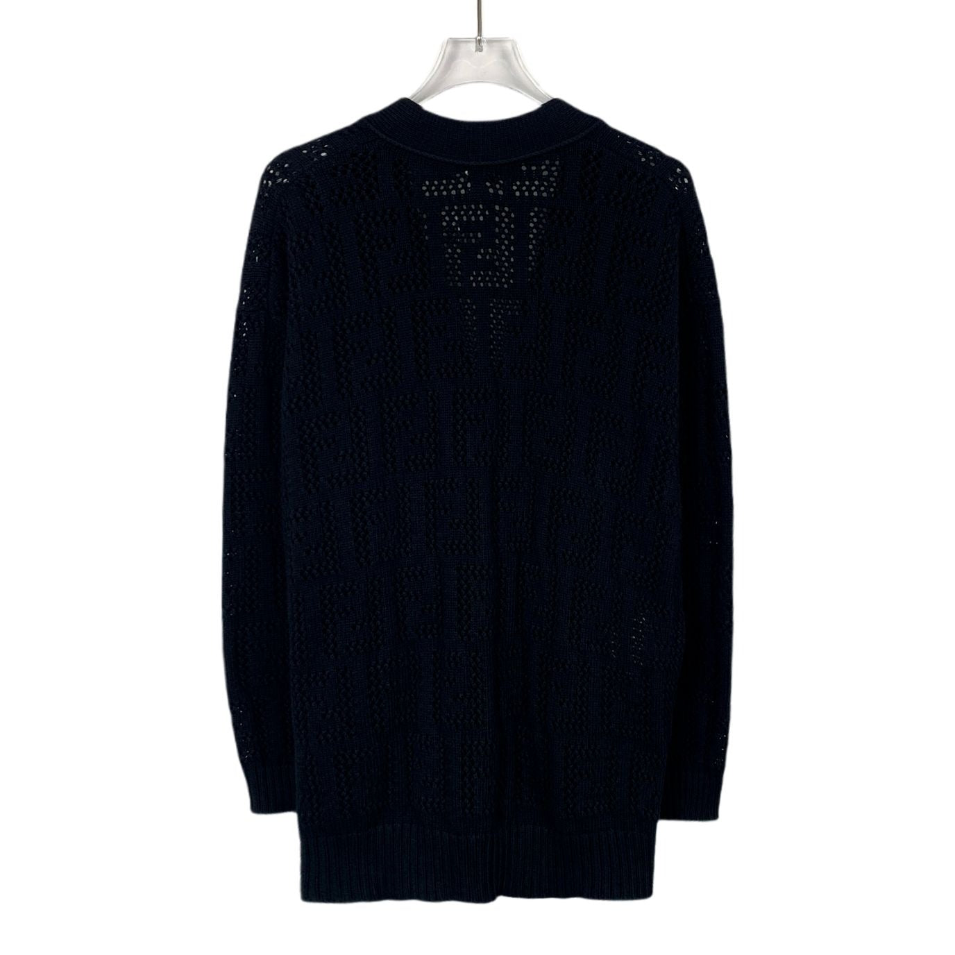 Fendi Black Logo Monogram V-Neck Cotton Knit Cardigan (Size XS)