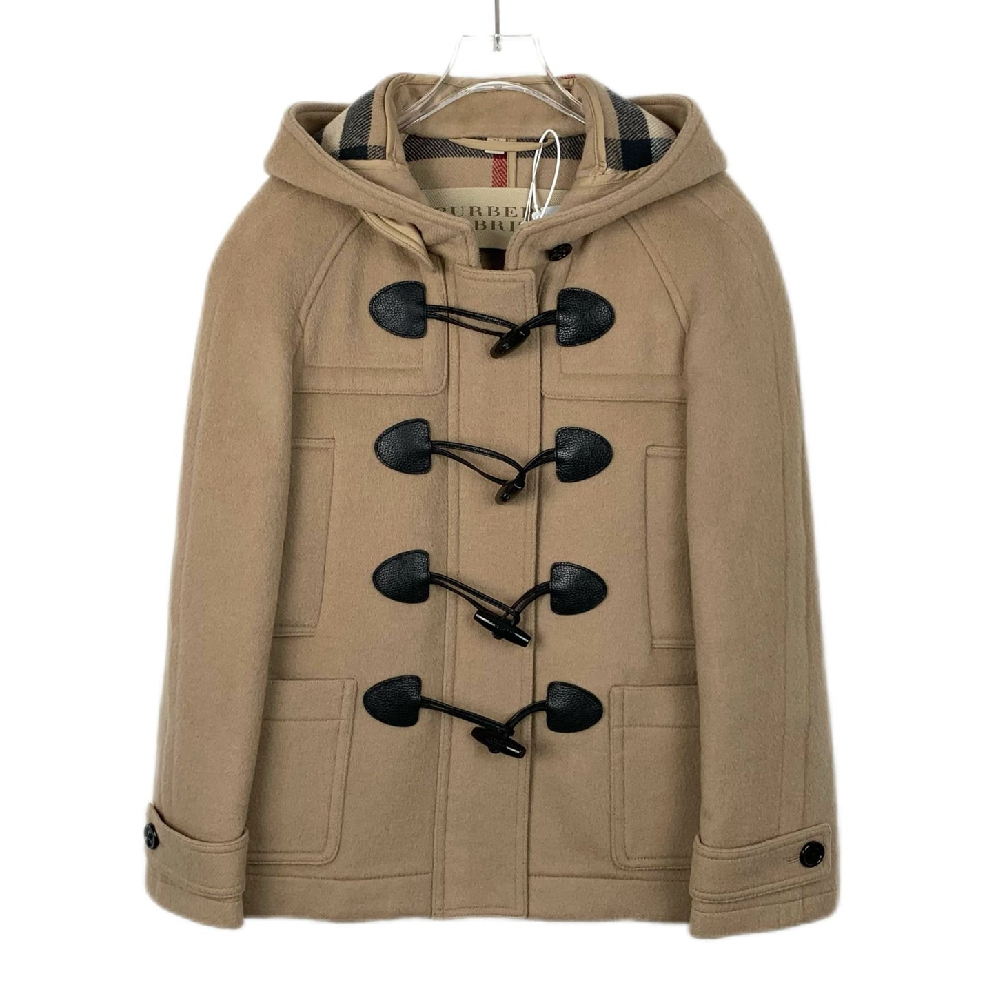 Burberry Brit Wool Hooded Duffle Coat With Toggle Closures Size XS Camel Color Made In Romania