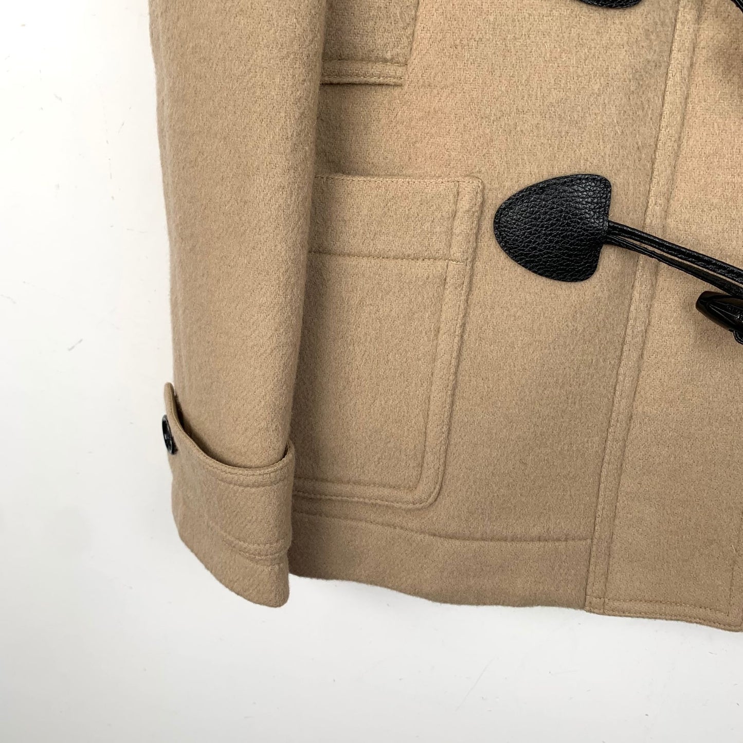 Burberry Brit Wool Hooded Duffle Coat With Toggle Closures Size XS Camel Color Made In Romania