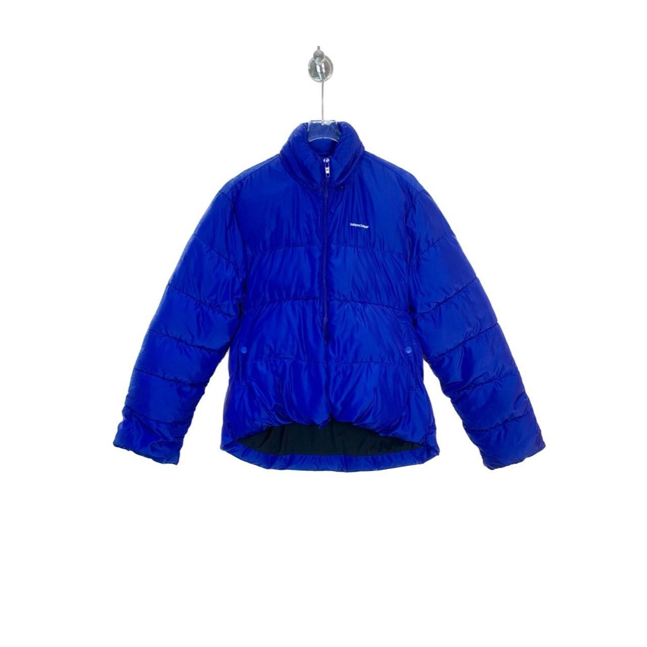 Balenciaga Royal Blue Puffer Jacket With Stand-Up Collar & Zipper Closure Size 44