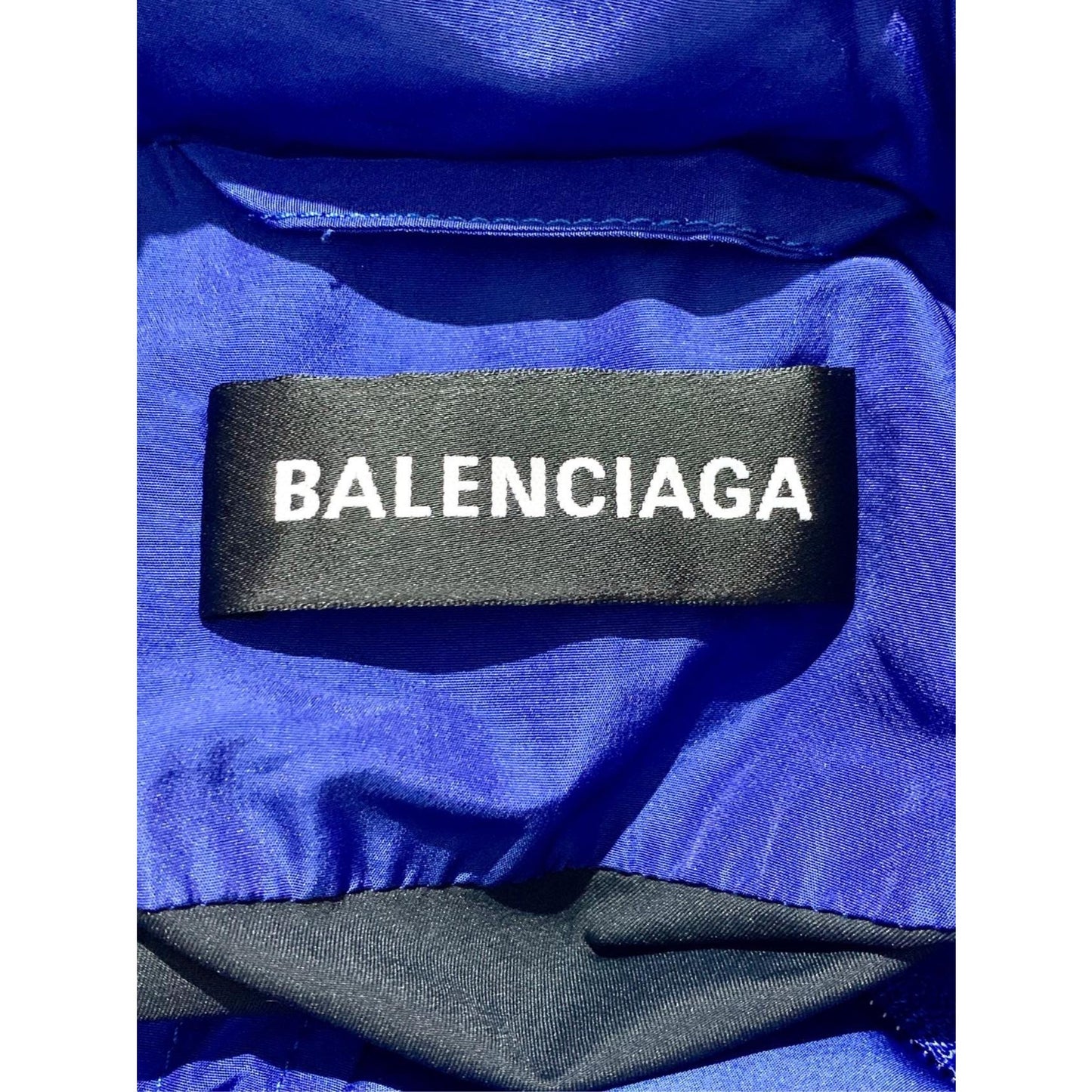 Balenciaga Royal Blue Puffer Jacket With Stand-Up Collar & Zipper Closure Size 44