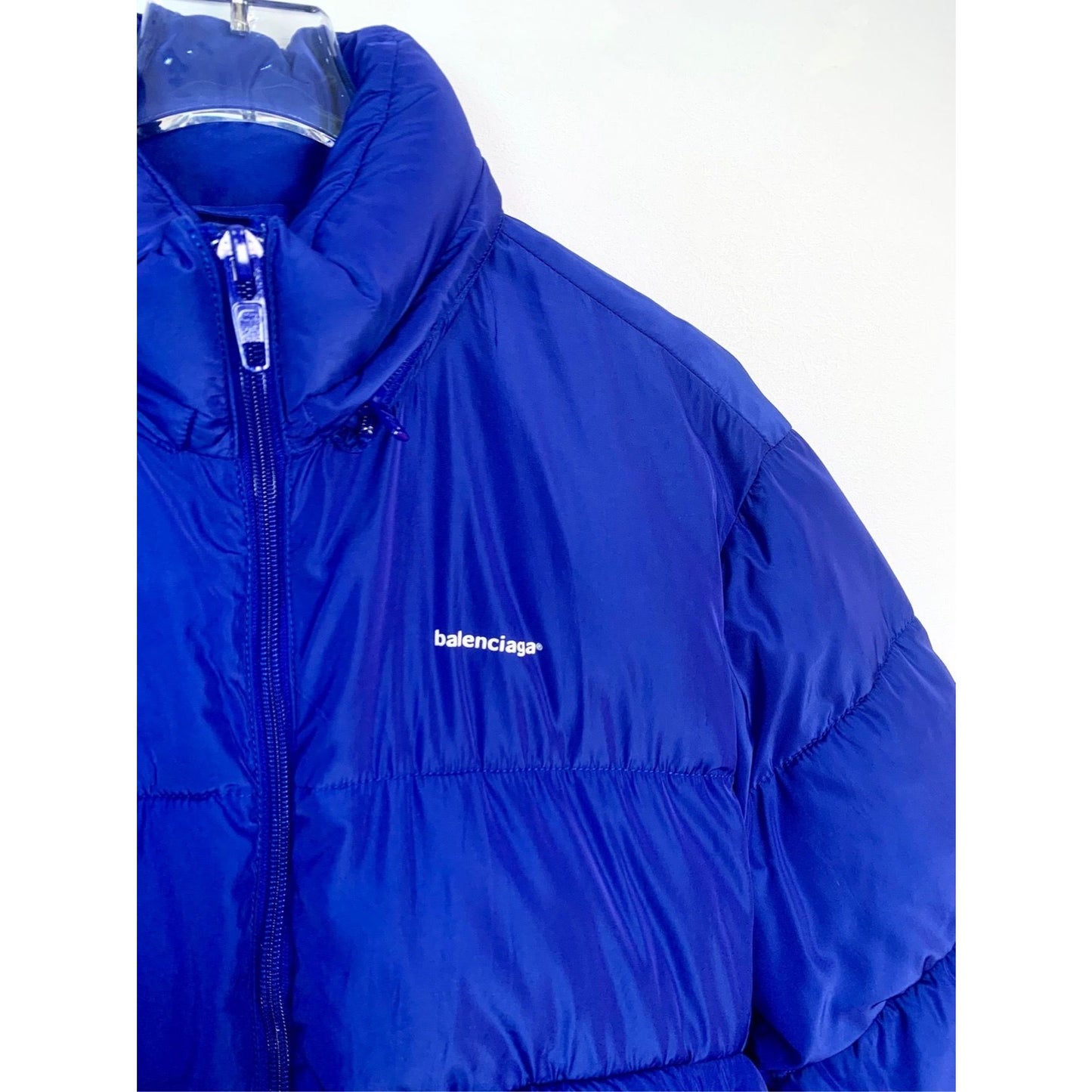 Balenciaga Royal Blue Puffer Jacket With Stand-Up Collar & Zipper Closure Size 44