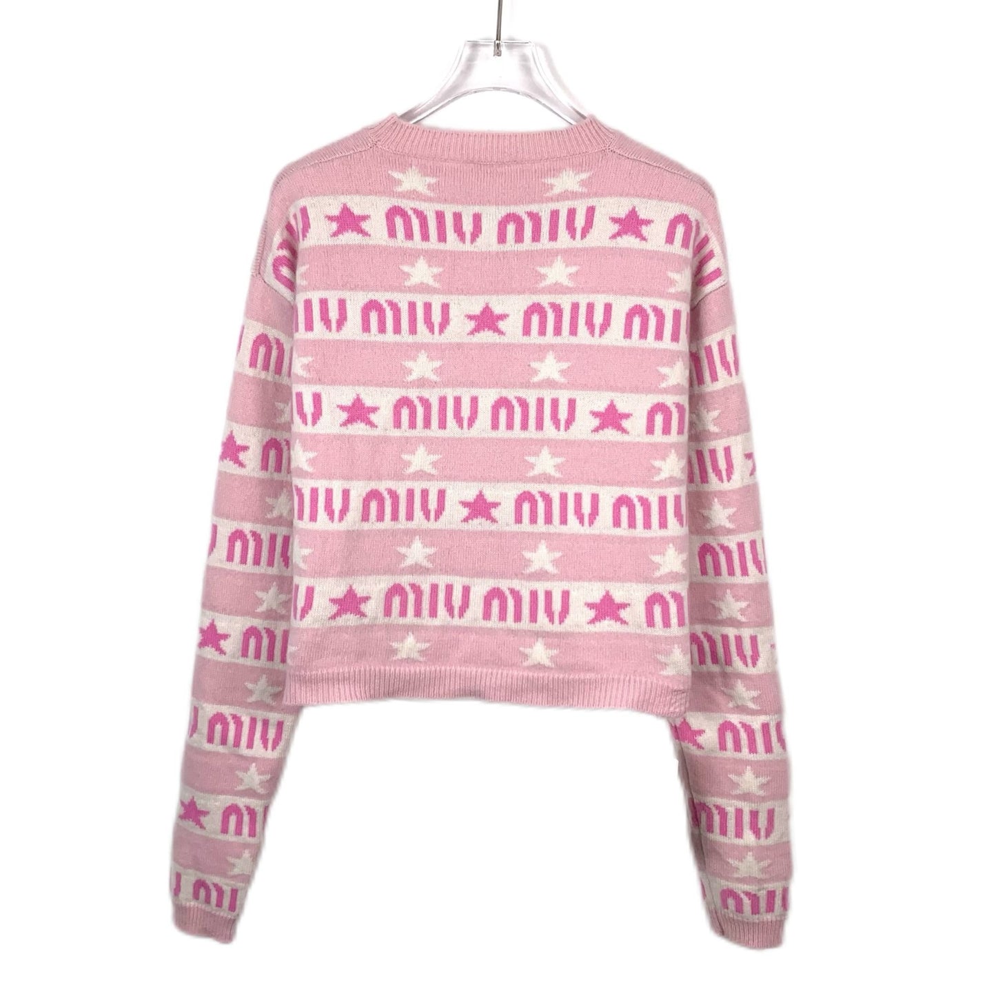 Miu Miu Pink & White Logo Star Pattern Sweater Size 38 S Made In Italy