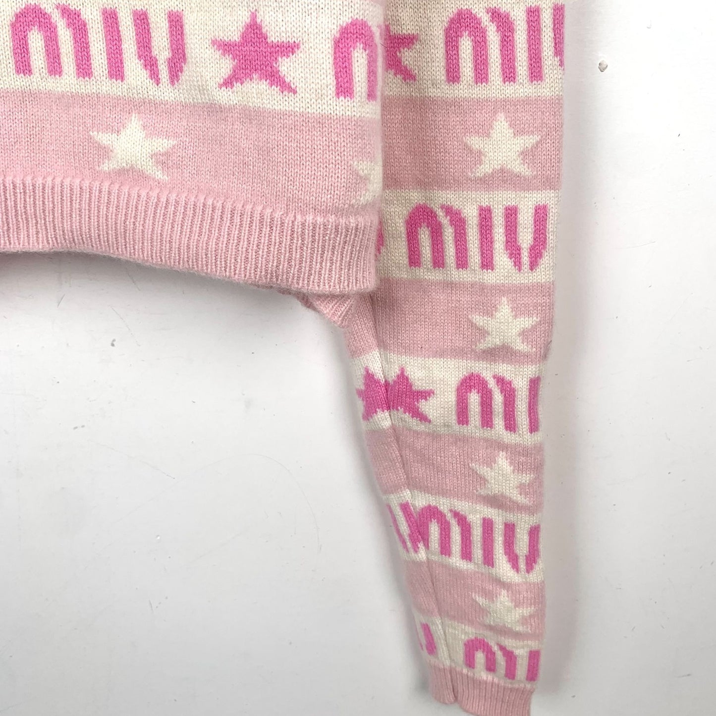 Miu Miu Pink & White Logo Star Pattern Sweater Size 38 S Made In Italy