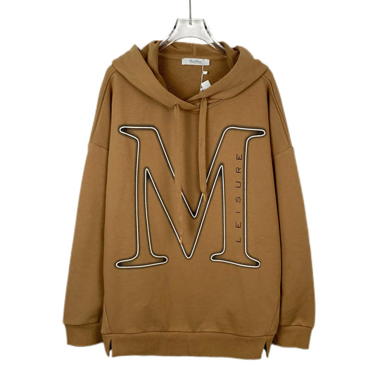 MaxMara Leisure Brown Cotton Blend Hooded Drawstring Hoodie With Large M Lettering