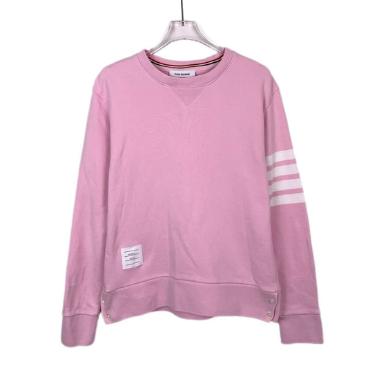 Thom Browne Womens Pink Cotton Pullover Sweatshirt With Four-Bar Stripe & Button Detail Made In Japan Size 42