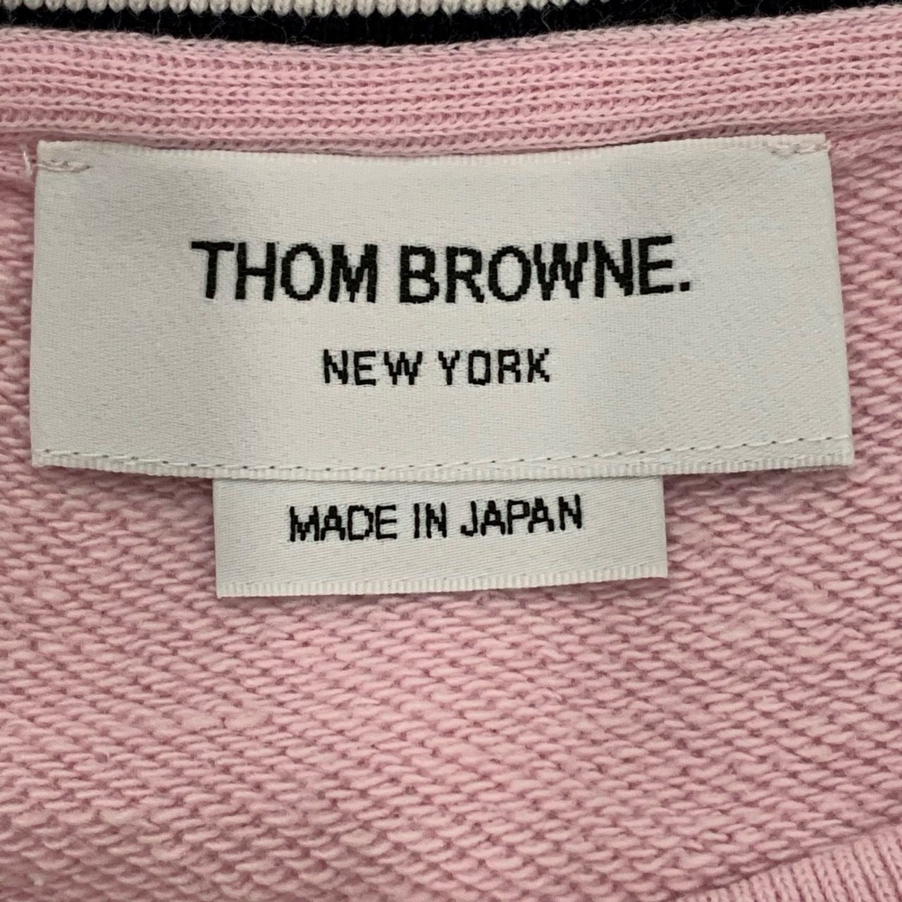 Thom Browne Womens Pink Cotton Pullover Sweatshirt With Four-Bar Stripe & Button Detail Made In Japan Size 42