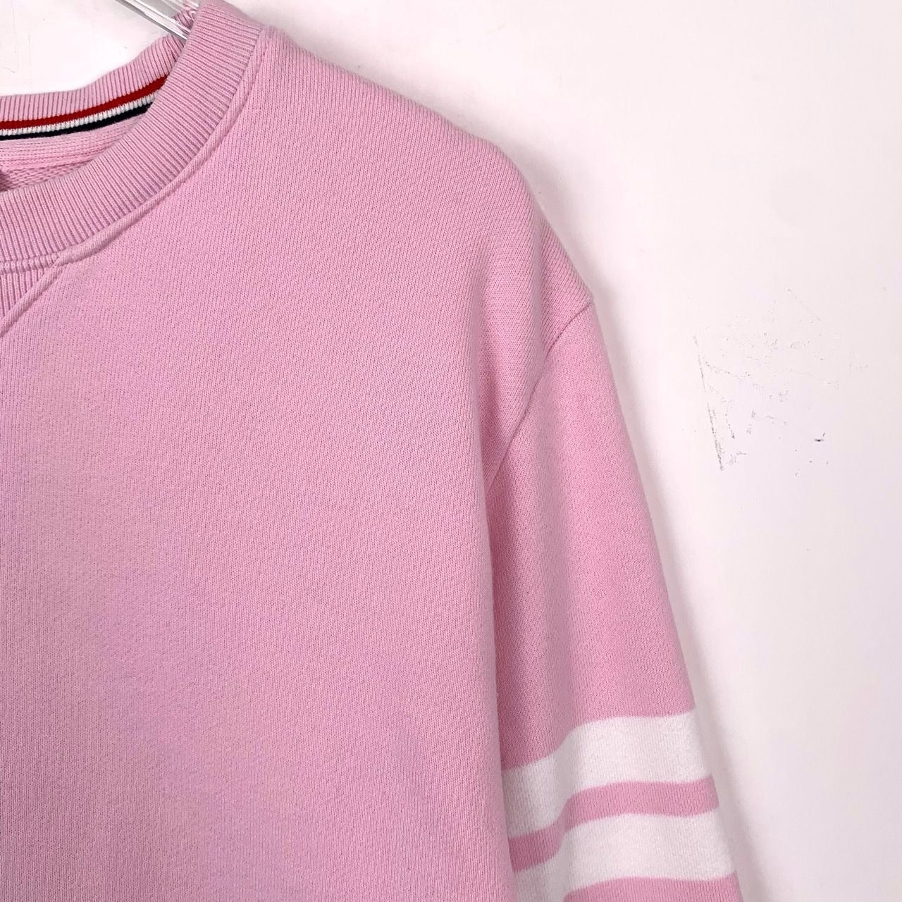 Thom Browne Womens Pink Cotton Pullover Sweatshirt With Four-Bar Stripe & Button Detail Made In Japan Size 42