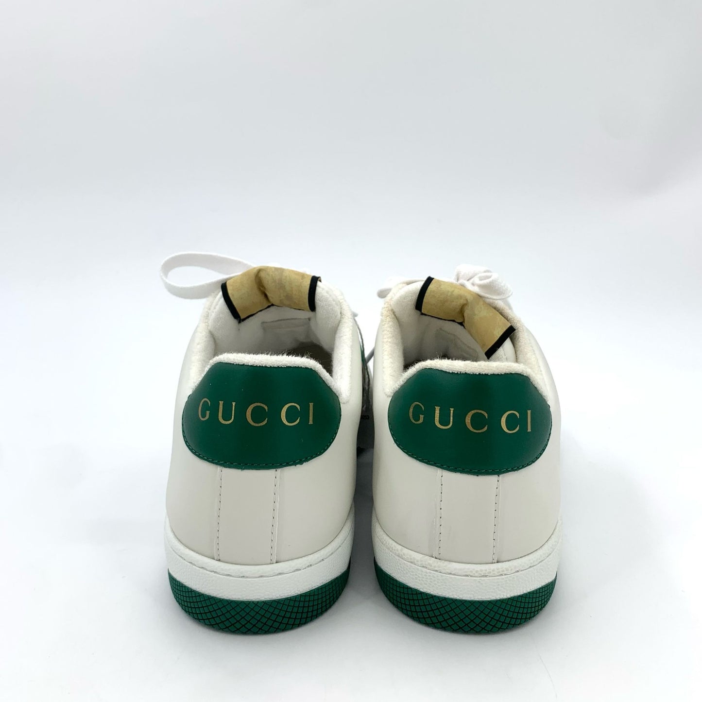 Gucci White Enamel Green-Trimmed Lace-Up Sneakers (Size 42.5)