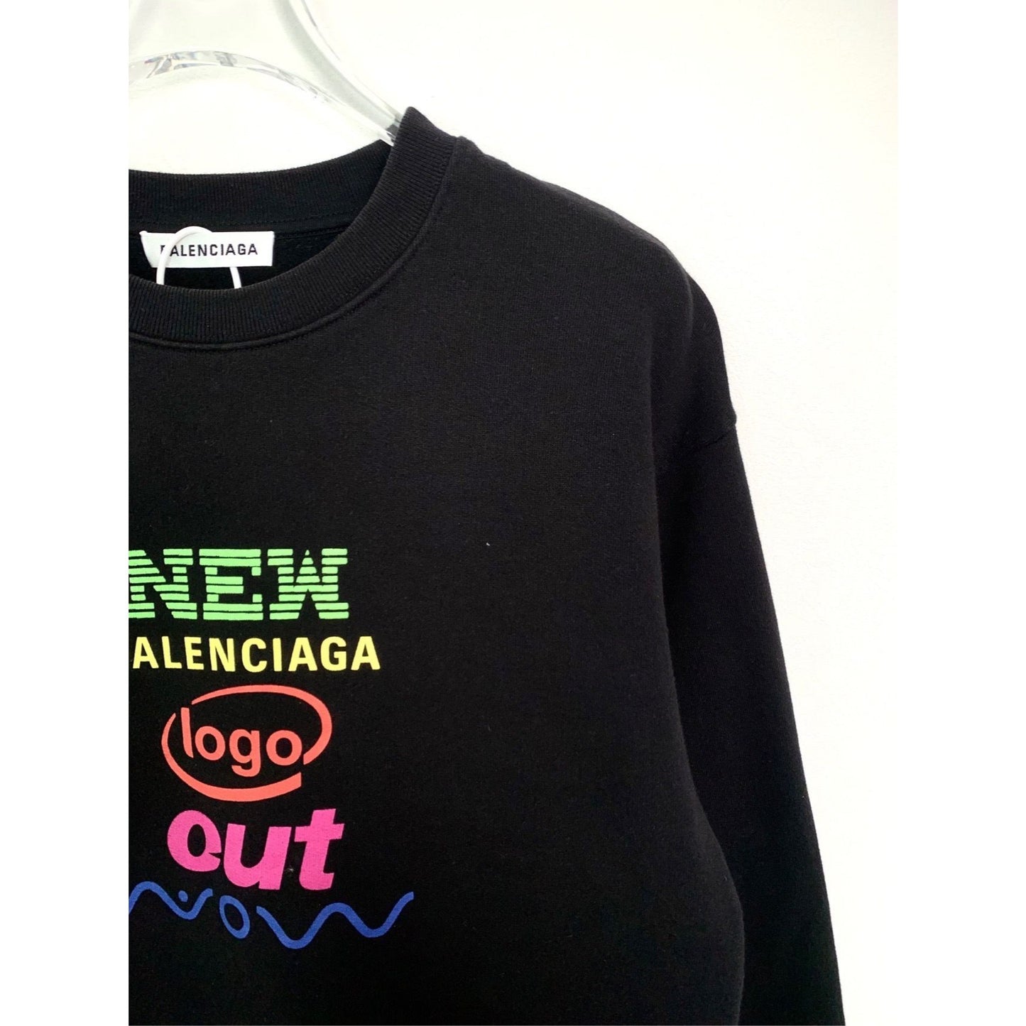 Balenciaga Black New Logo Graphic Sweatshirt Fleece Unisex Round Neck Long Sleeve S