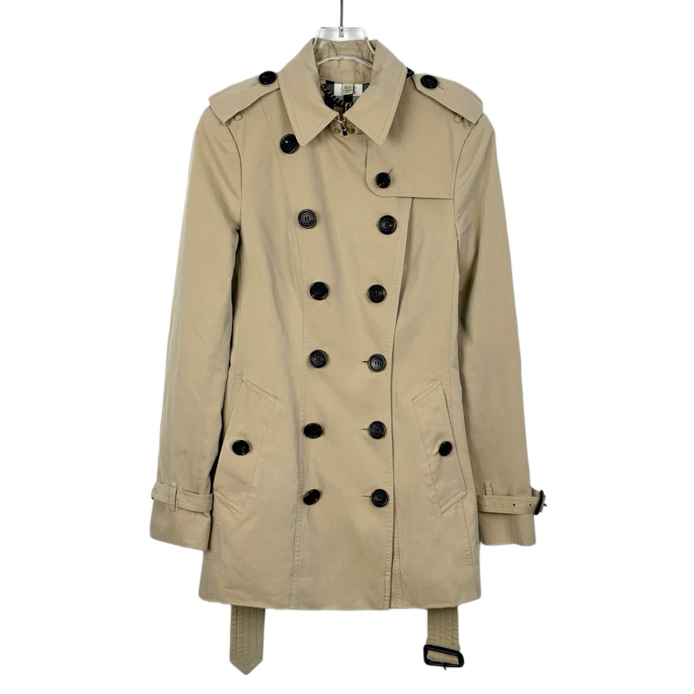 Burberry "The Sandringham" Short Trench Coat Beige Double-Breasted Size 36 XS Cotton Made In UK