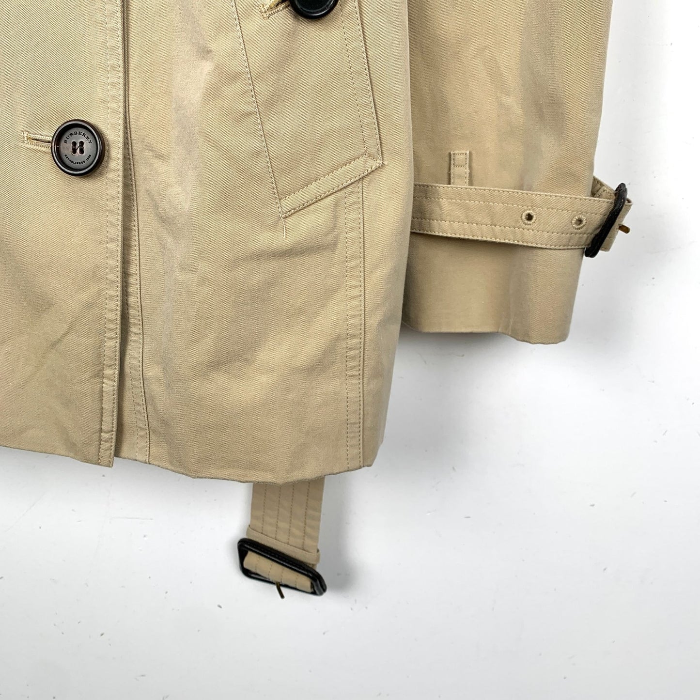 Burberry "The Sandringham" Short Trench Coat Beige Double-Breasted Size 36 XS Cotton Made In UK