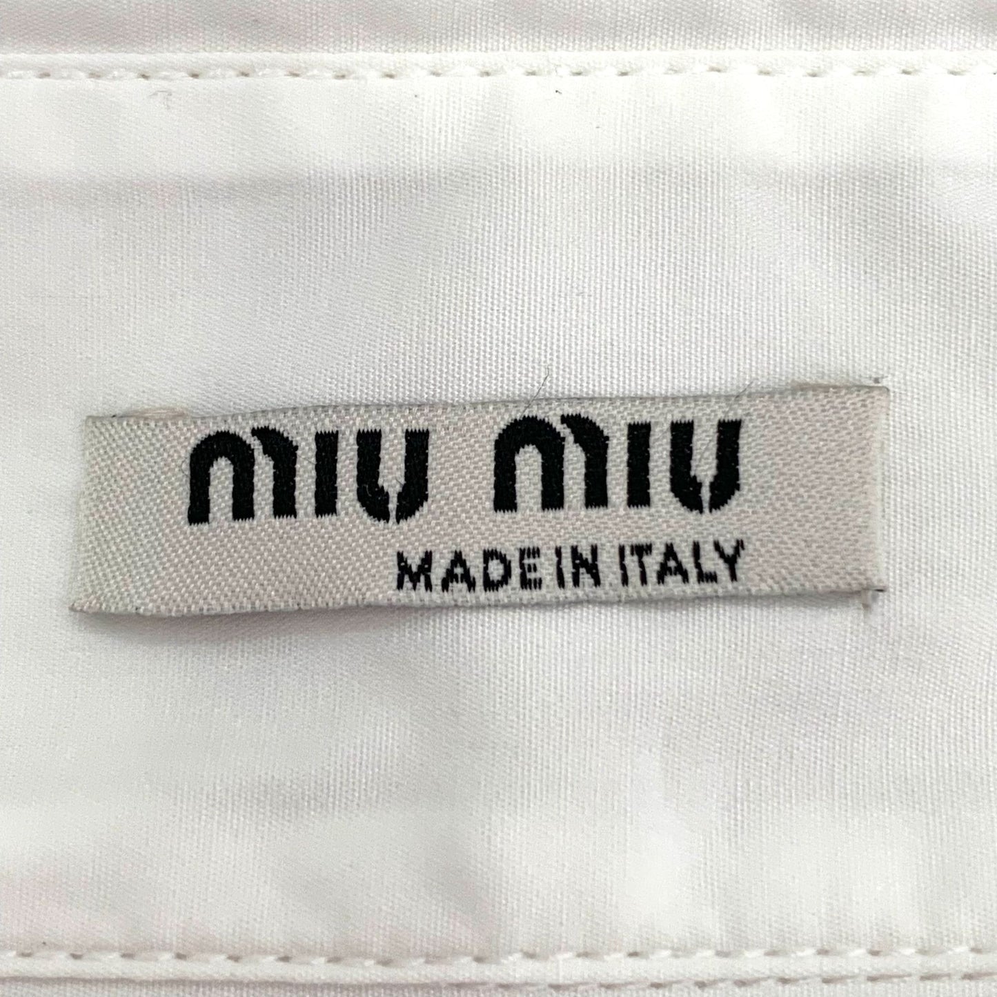 Miu Miu Womens White Cropped Button-Up Shirt With Logo Waistband Size 40