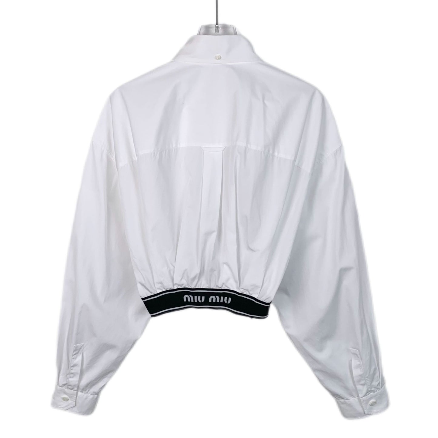 Miu Miu Womens White Cropped Button-Up Shirt With Logo Waistband Size 40