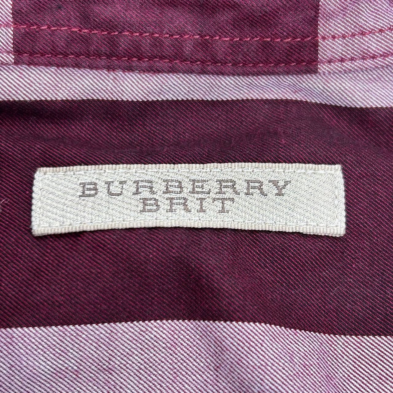 Burberry Brit Plaid Long Sleeve Shirt XS Cotton Classic Collar Burgundy