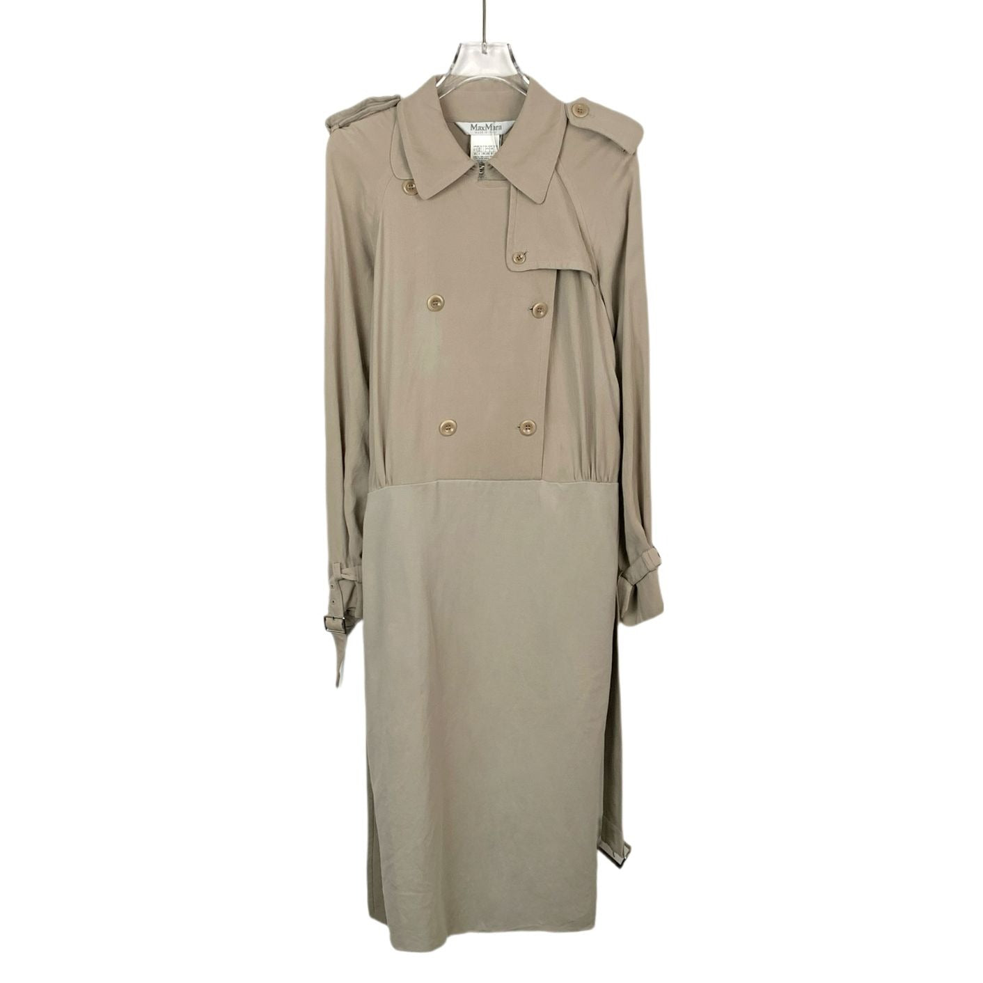 Maxmara Khaki Double-Breasted Belted Long-Sleeve Dress (Size M)