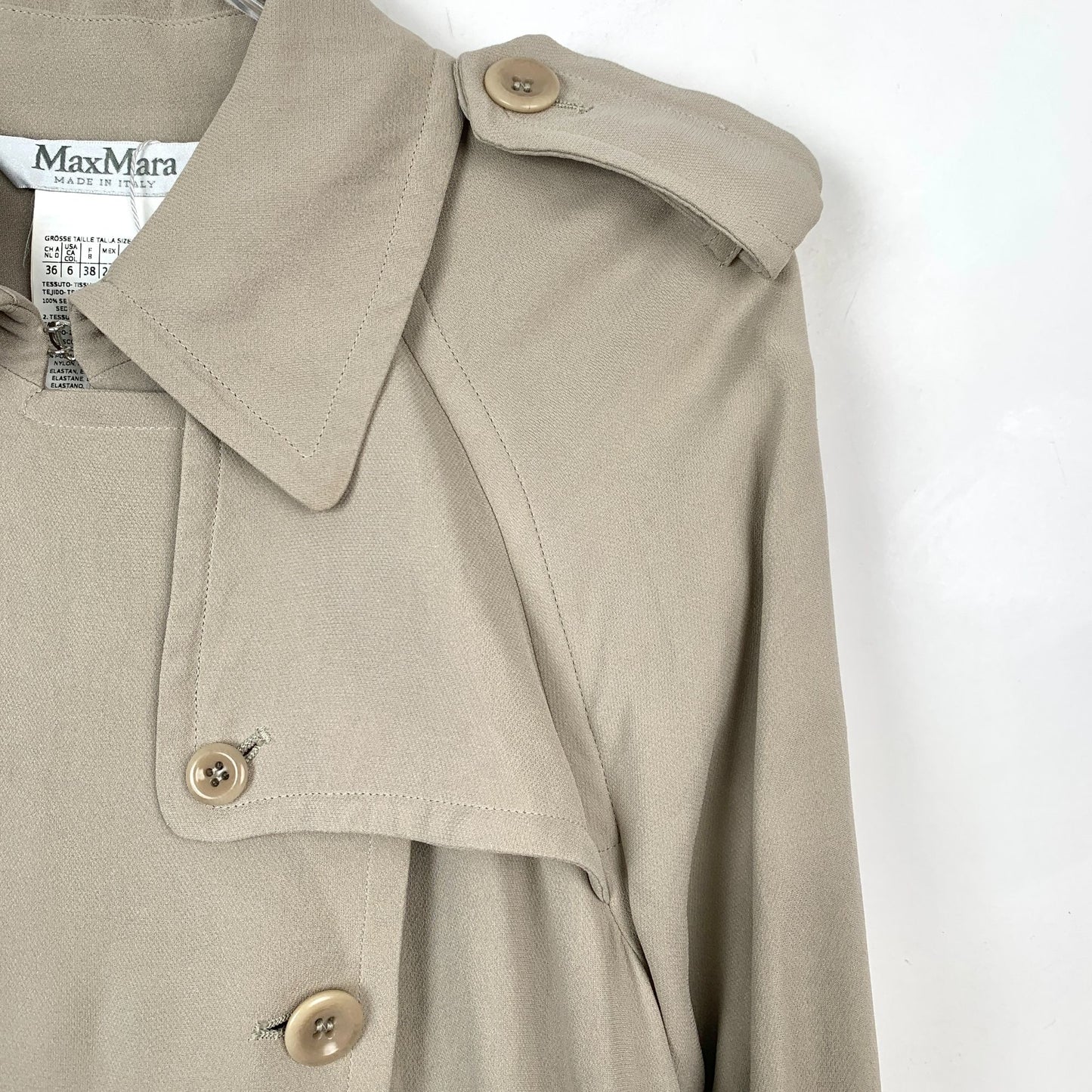 Maxmara Khaki Double-Breasted Belted Long-Sleeve Dress (Size M)