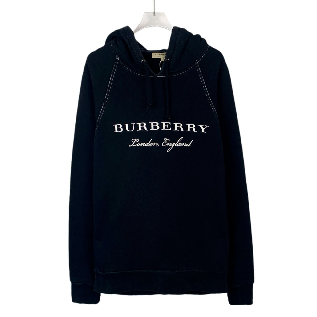 Burberry Black Cotton Embroidered Logo Hoodie XS