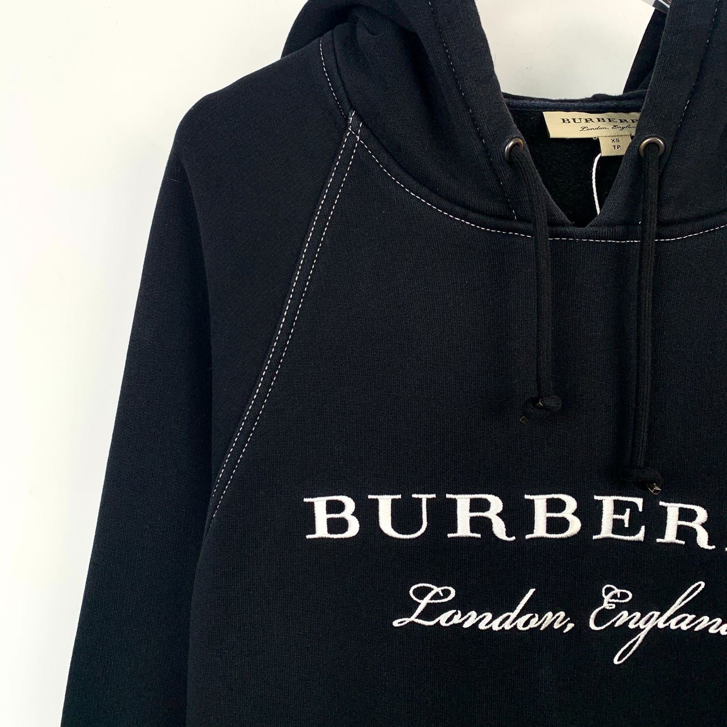 Burberry Black Cotton Embroidered Logo Hoodie XS