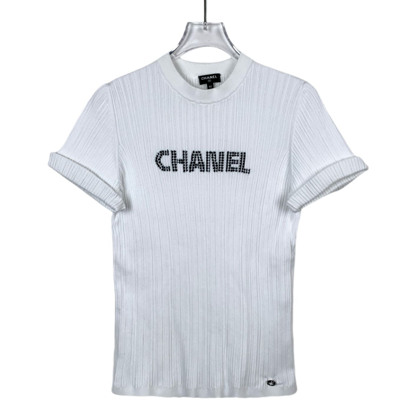 Chanel White Logo Cotton Knit Crewneck T-Shirt (Size 42)