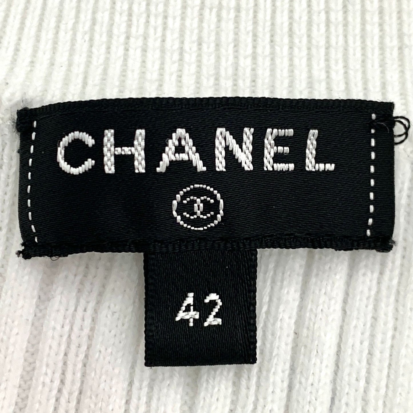 Chanel White Logo Cotton Knit Crewneck T-Shirt (Size 42)