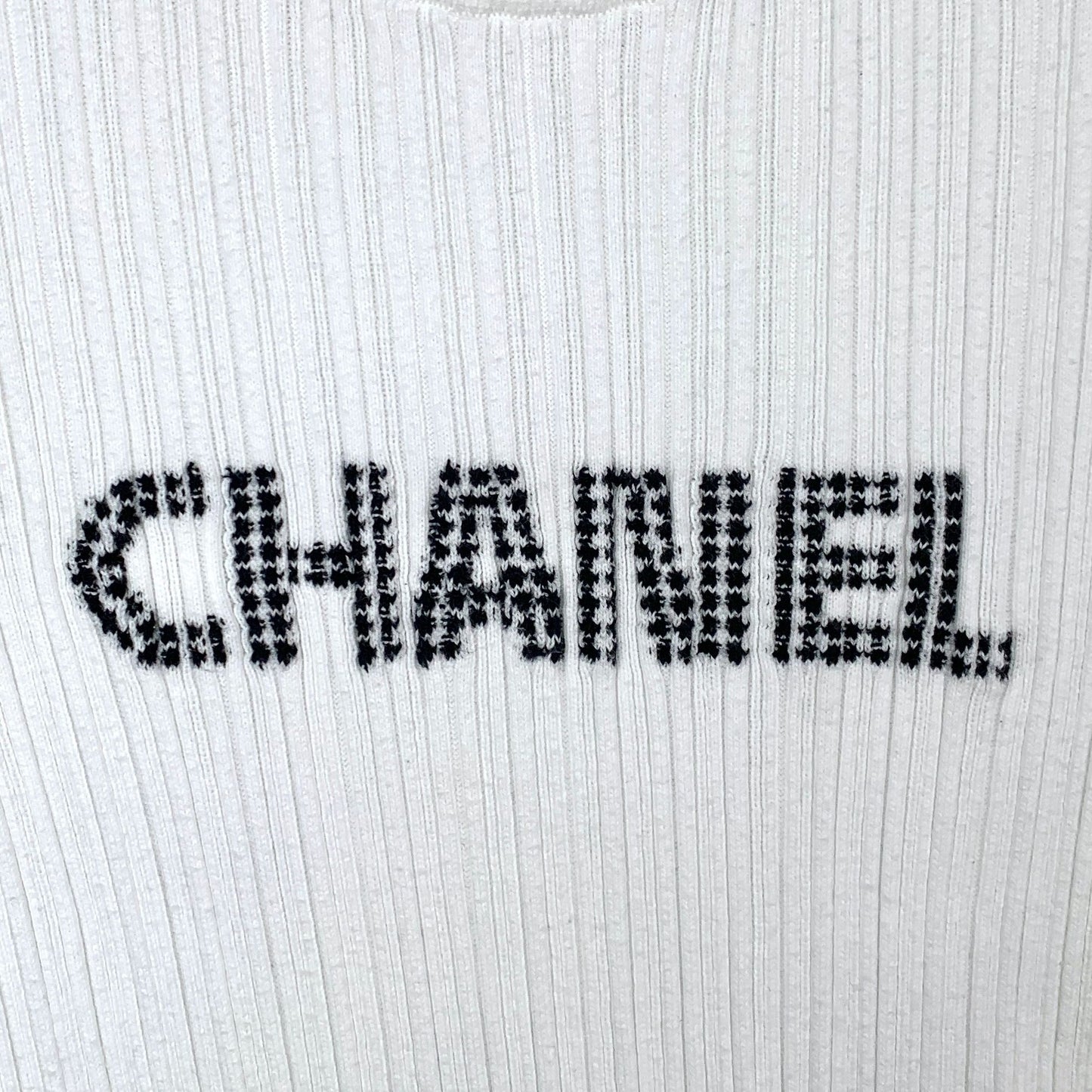 Chanel White Logo Cotton Knit Crewneck T-Shirt (Size 42)