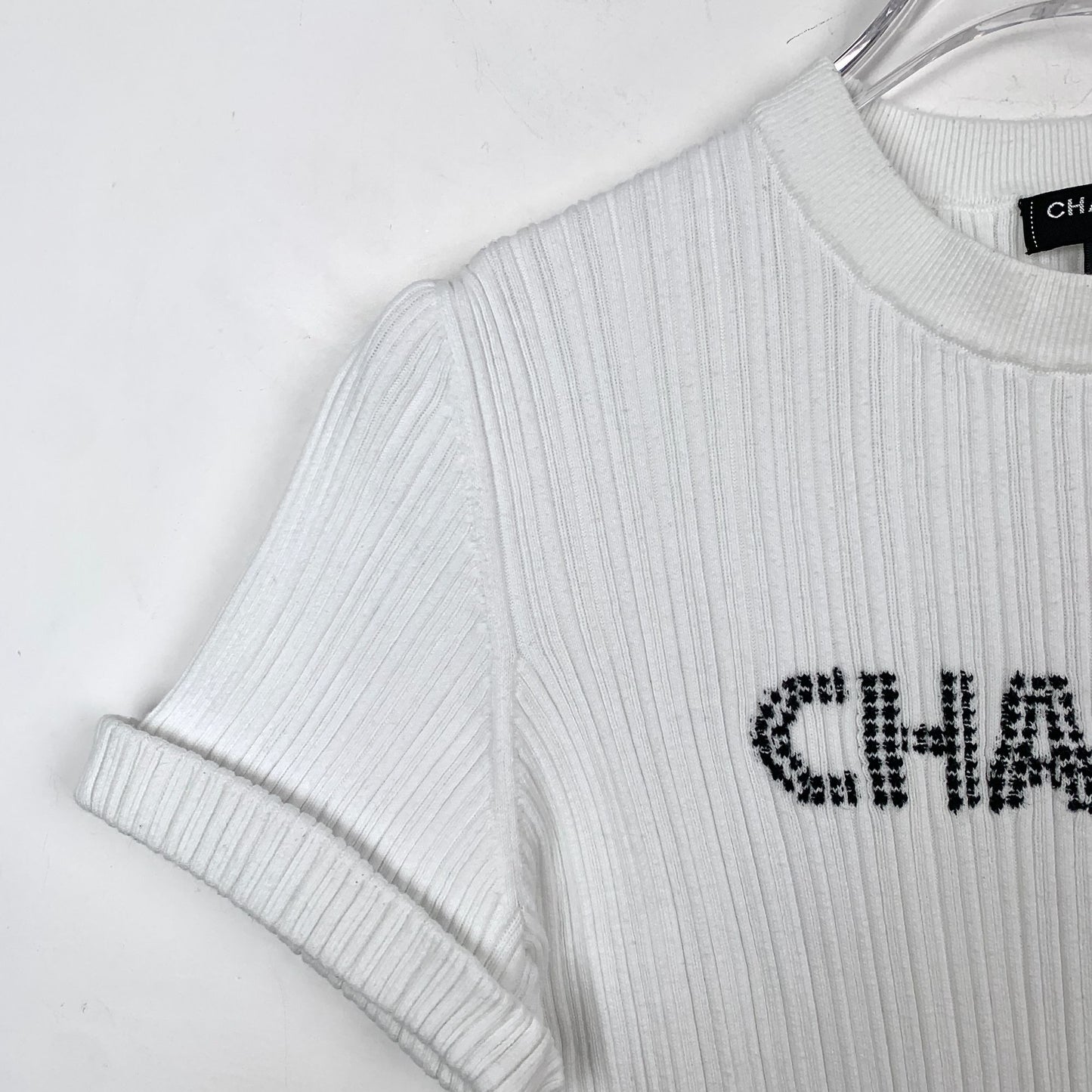 Chanel White Logo Cotton Knit Crewneck T-Shirt (Size 42)