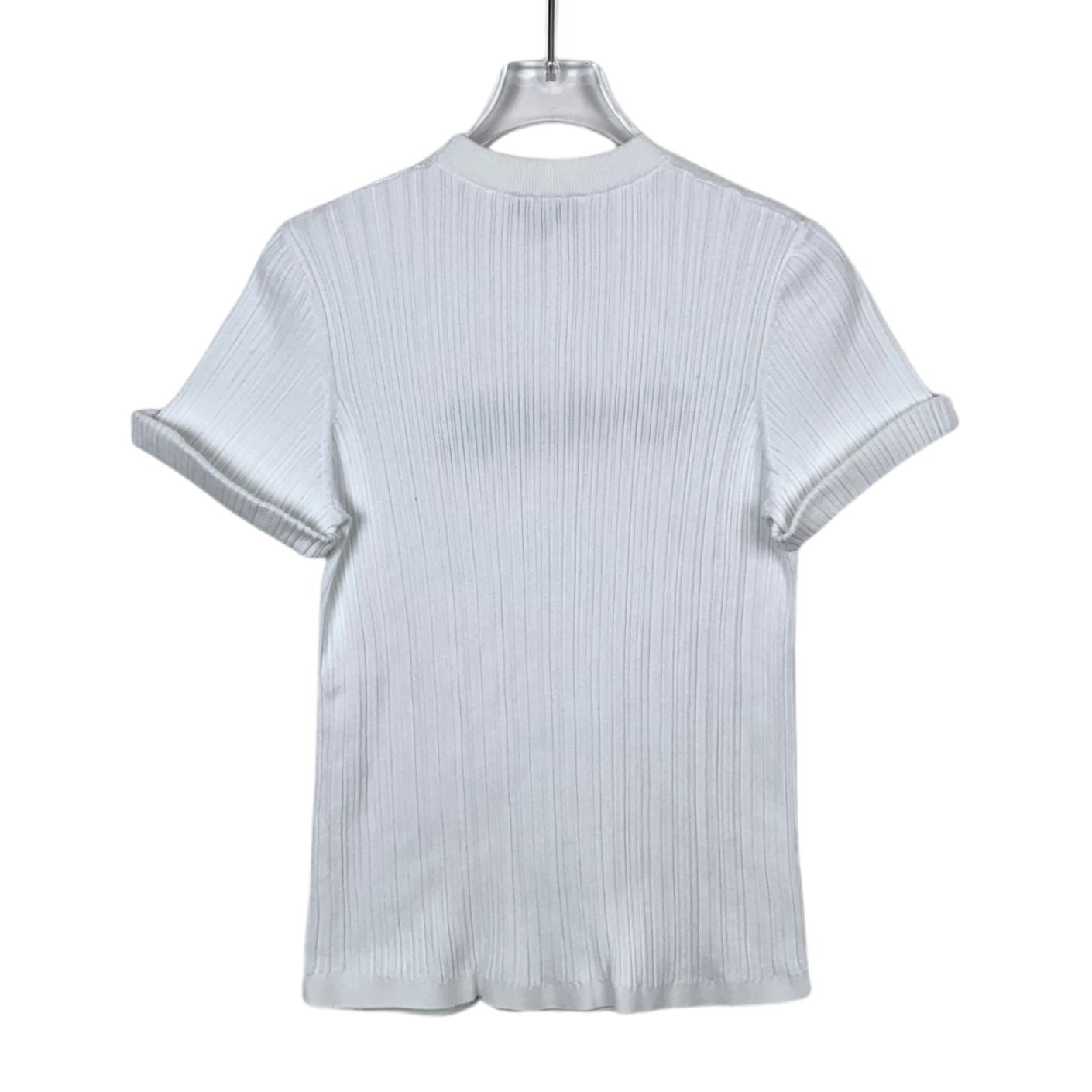 Chanel White Logo Cotton Knit Crewneck T-Shirt (Size 42)