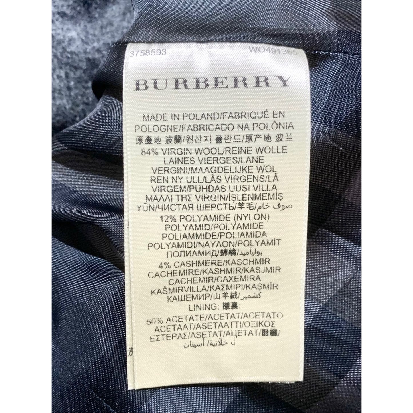 Burberry Womens Dark Grey Wool Double-Breasted Overcoat Size 40/98