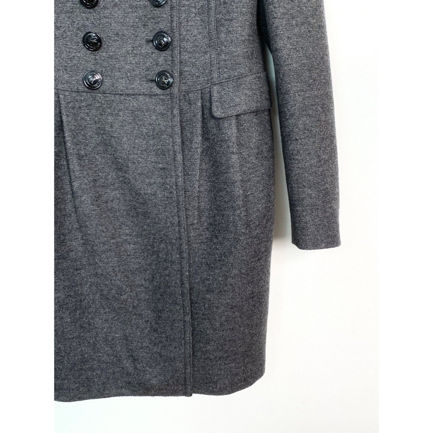 Burberry Womens Dark Grey Wool Double-Breasted Overcoat Size 40/98