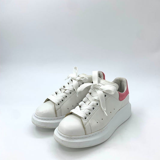 Alexander McQueen White & Pink-Trimmed Thick Sole Lace-Up Sneakers (Size 37)