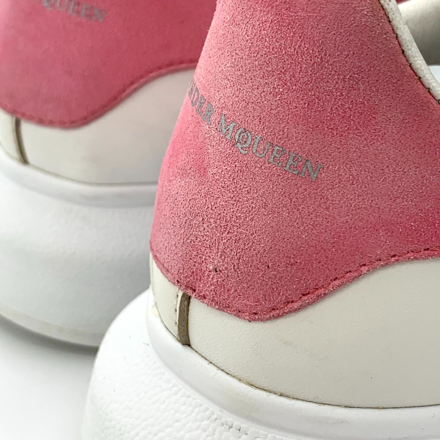 Alexander McQueen White & Pink-Trimmed Thick Sole Lace-Up Sneakers (Size 37)