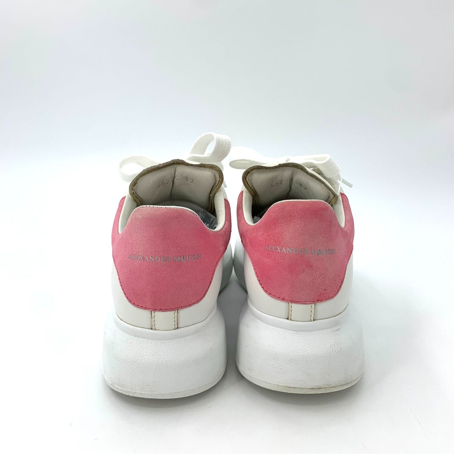 Alexander McQueen White & Pink-Trimmed Thick Sole Lace-Up Sneakers (Size 37)