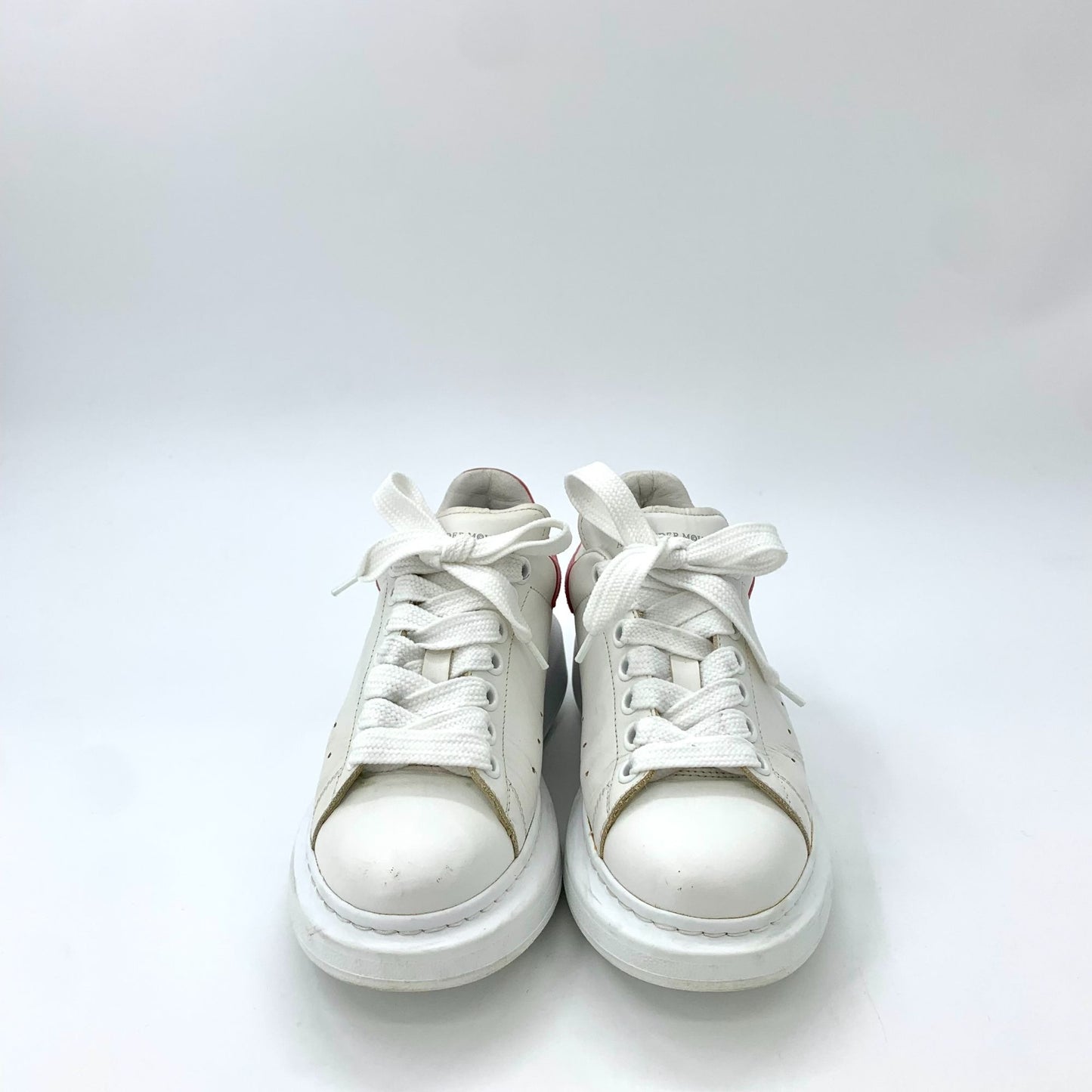 Alexander McQueen White & Pink-Trimmed Thick Sole Lace-Up Sneakers (Size 37)