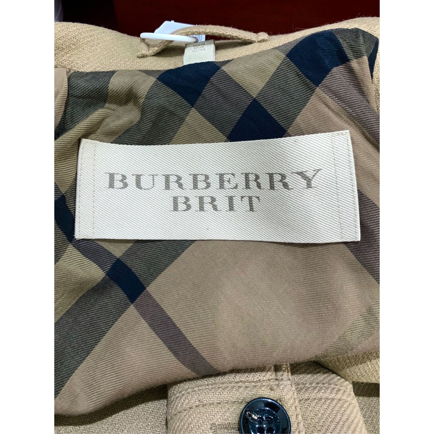 Burberry Brit Womens Camel Double-Breasted Wool Blend Coat With Stand-Up Collar Size 36