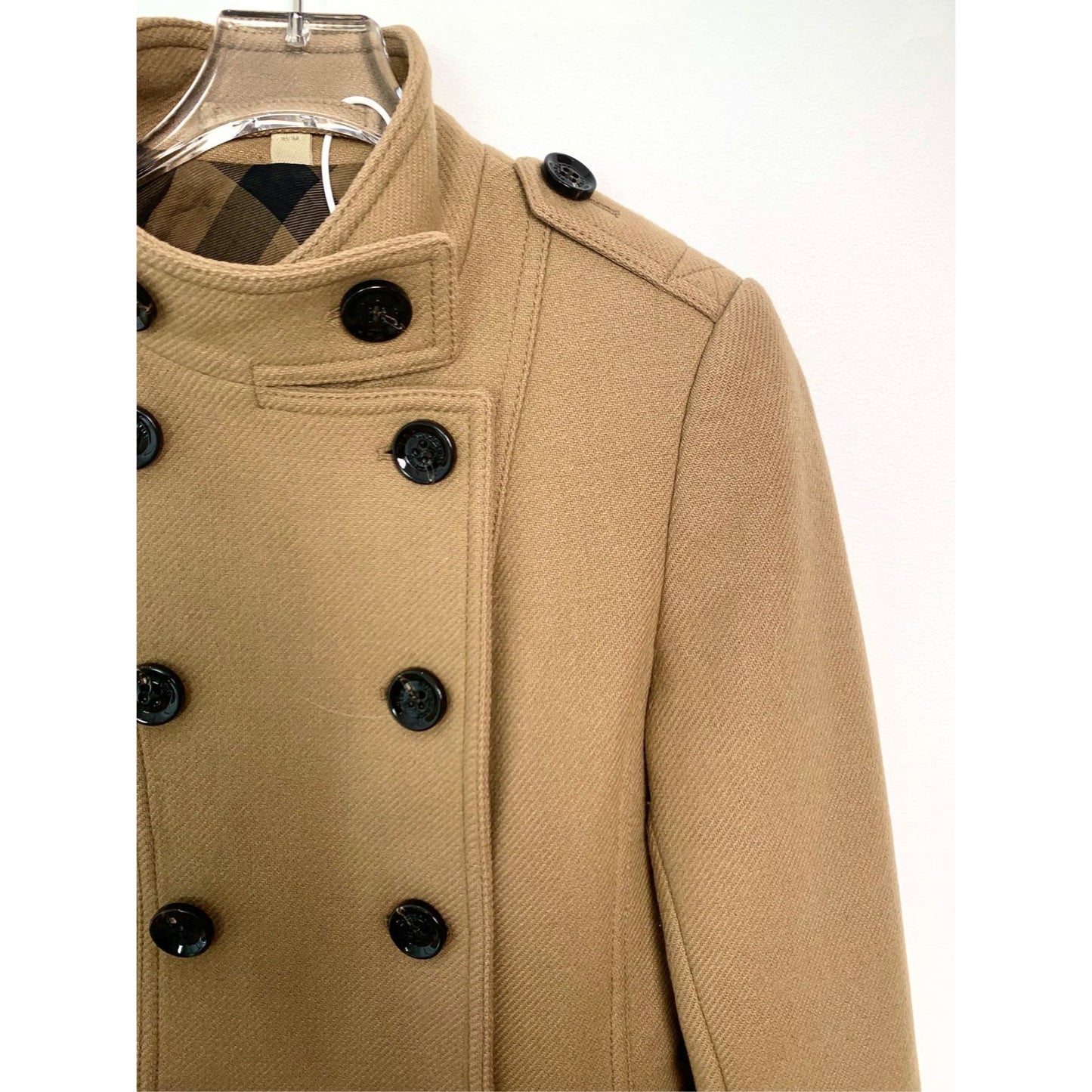 Burberry Brit Womens Camel Double-Breasted Wool Blend Coat With Stand-Up Collar Size 36