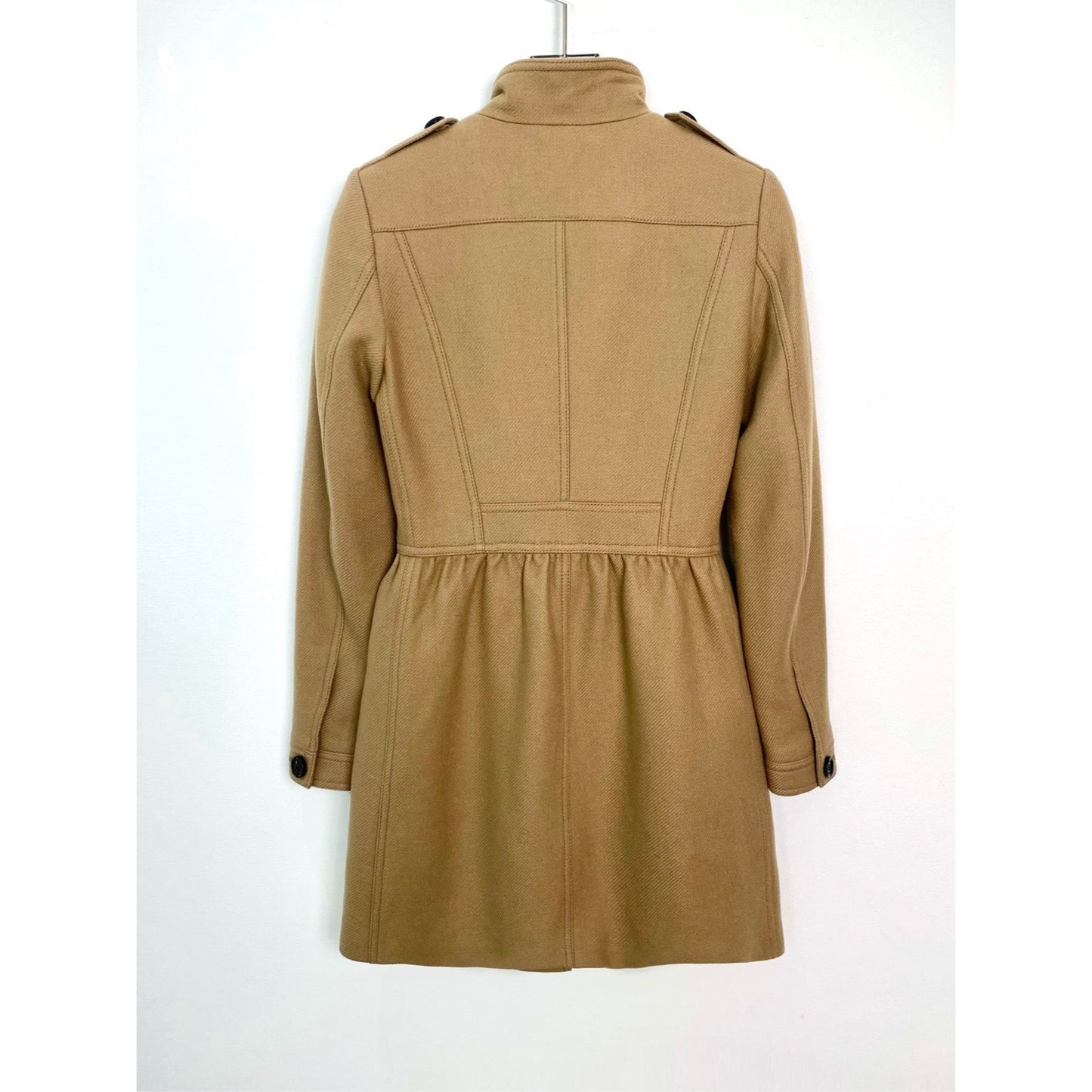 Burberry Brit Womens Camel Double-Breasted Wool Blend Coat With Stand-Up Collar Size 36