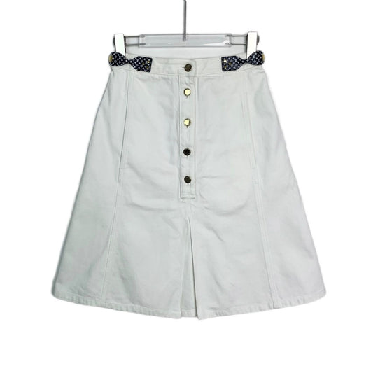 Louis Vuitton Paris White A-Line Buttoned Skirt With Pleats & Polka Dot Accents Size 34 Made In Italy