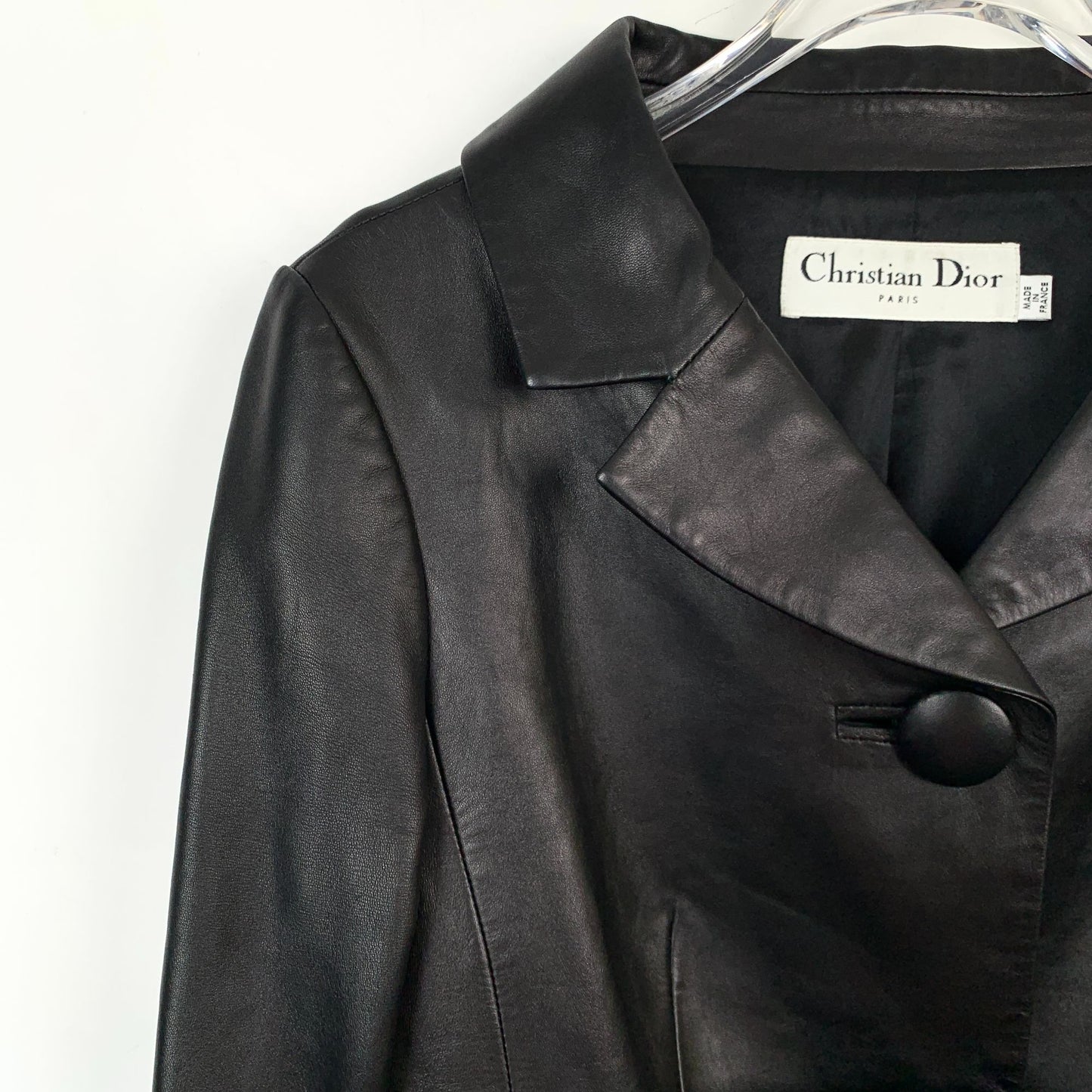 Christian Dior Black Butterfly Embellished Collar Leather Jacket (Size 38)