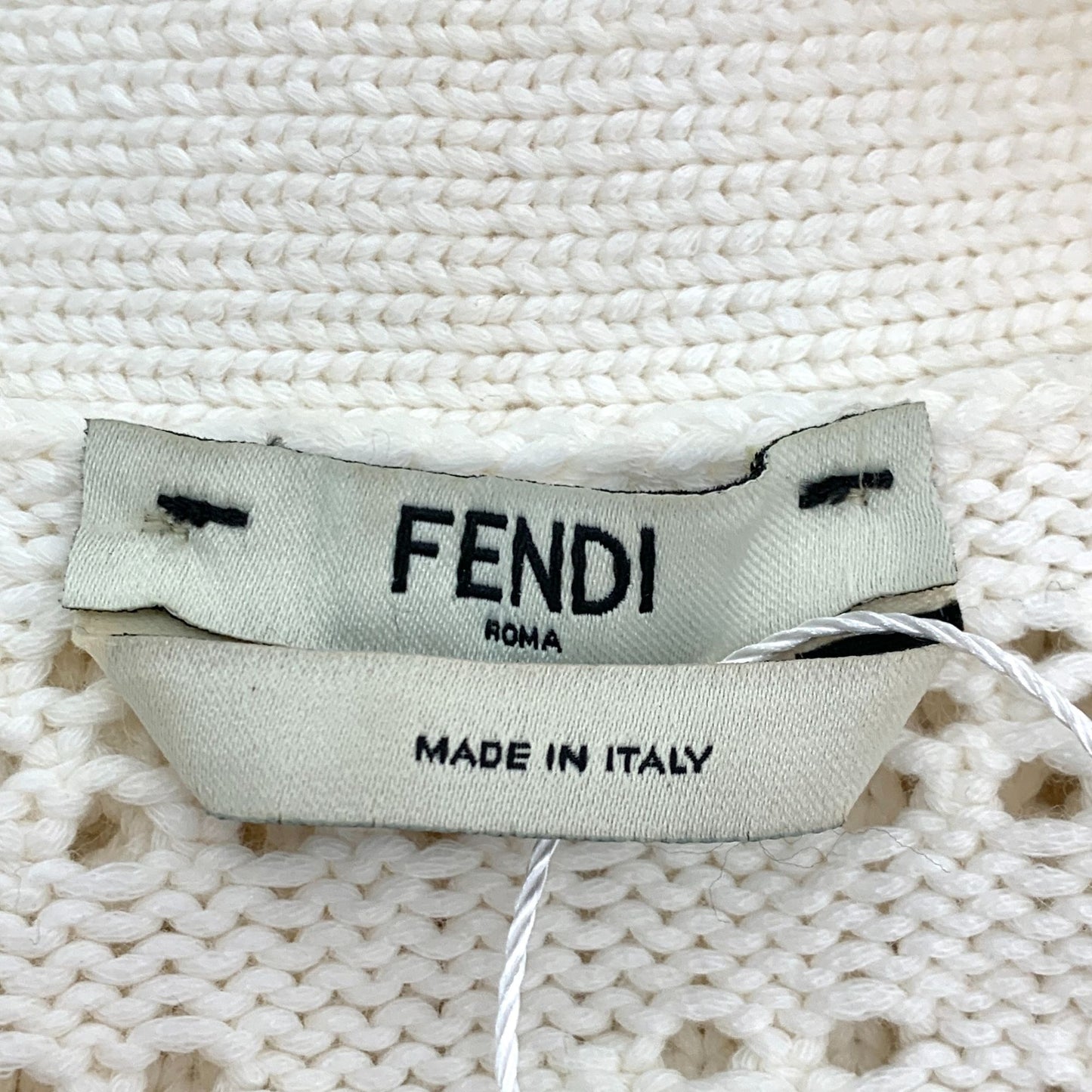 Fendi White Logo Cut-Out Cotton Knit Cardigan (Size 42)