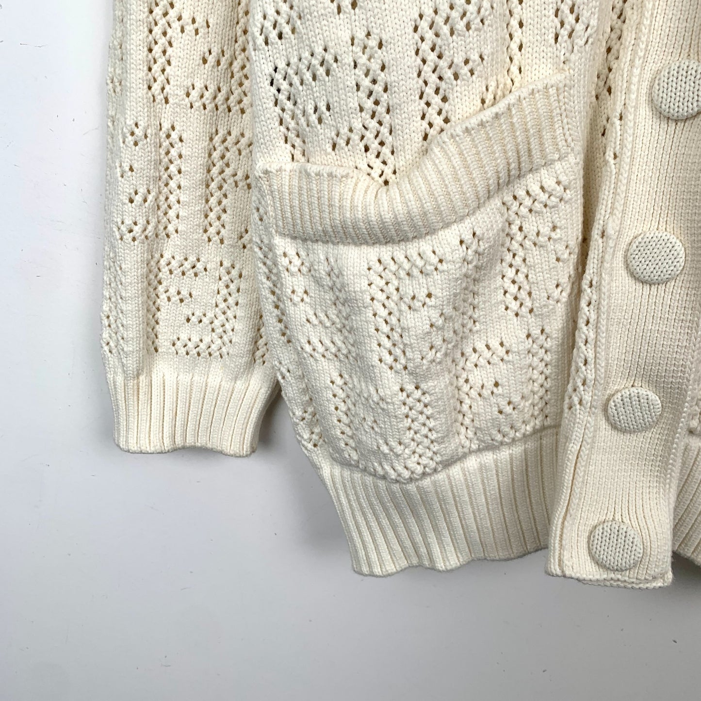 Fendi White Logo Cut-Out Cotton Knit Cardigan (Size 42)