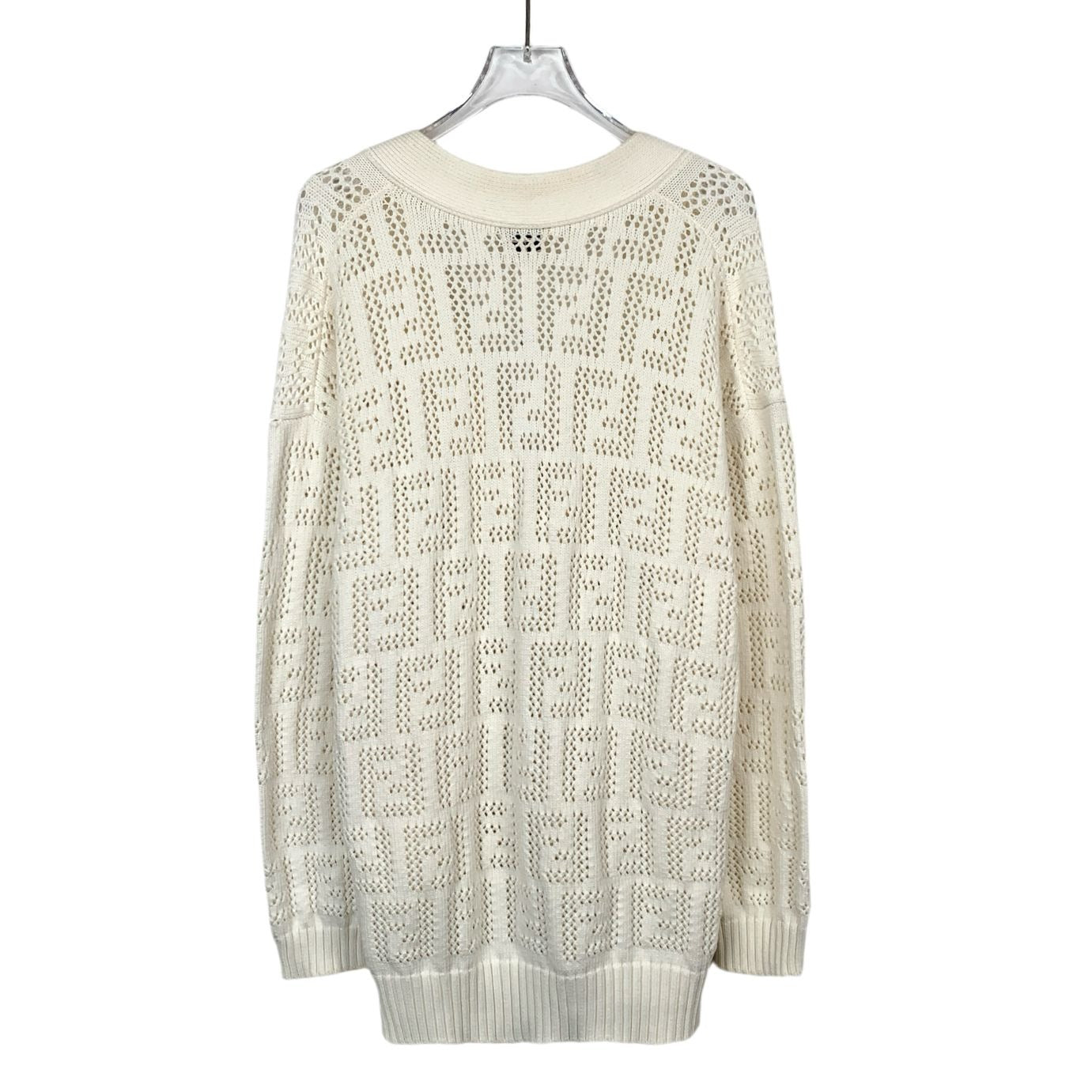 Fendi White Logo Cut-Out Cotton Knit Cardigan (Size 42)