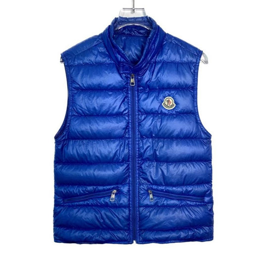 Moncler Mens Quilted Down Puffer Vest Blue Size 0 With Logo Patch & Stand-Up Collar