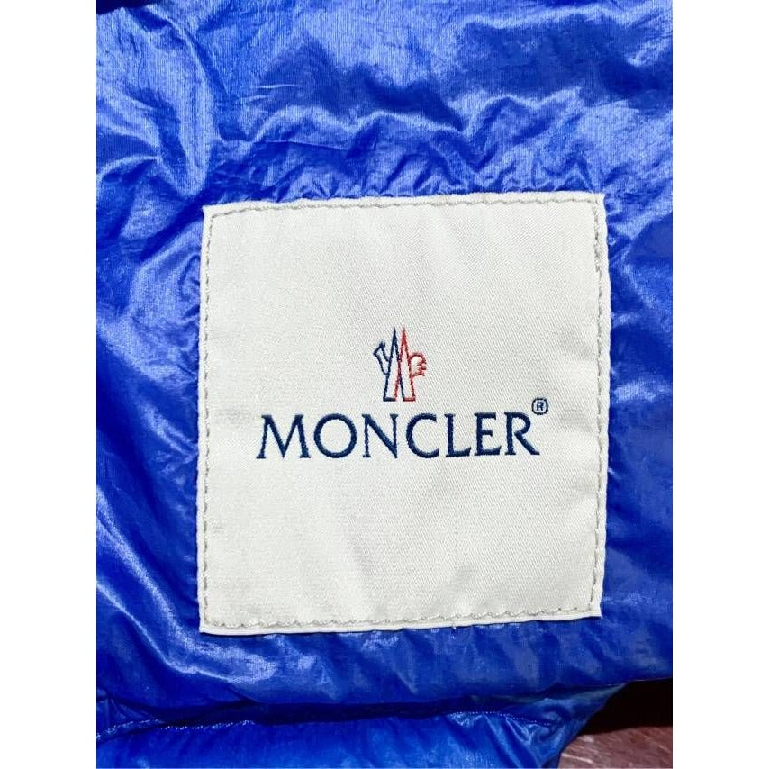 Moncler Mens Quilted Down Puffer Vest Blue Size 0 With Logo Patch & Stand-Up Collar