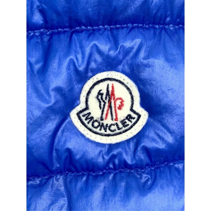 Moncler Mens Quilted Down Puffer Vest Blue Size 0 With Logo Patch & Stand-Up Collar