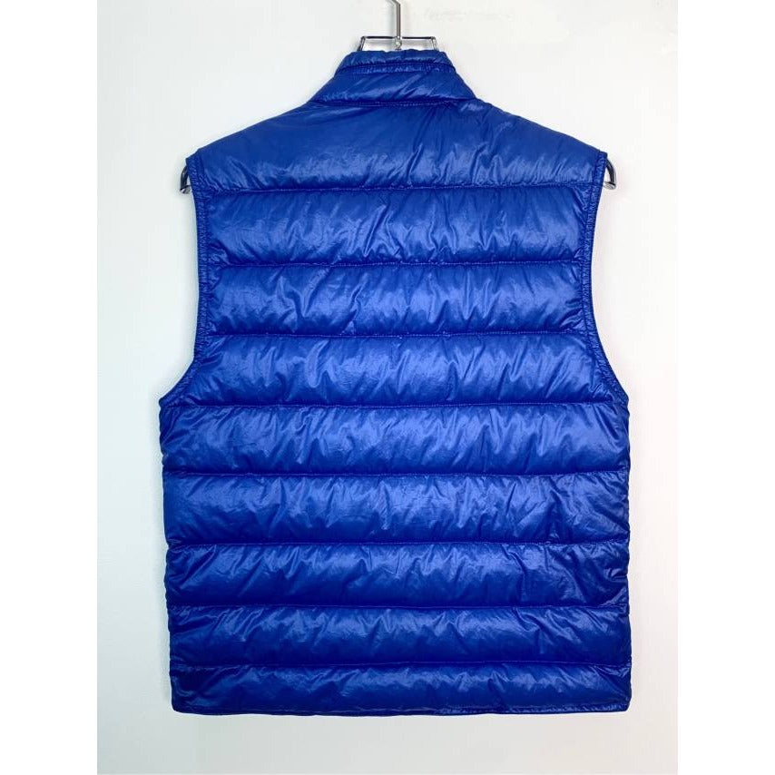 Moncler Mens Quilted Down Puffer Vest Blue Size 0 With Logo Patch & Stand-Up Collar