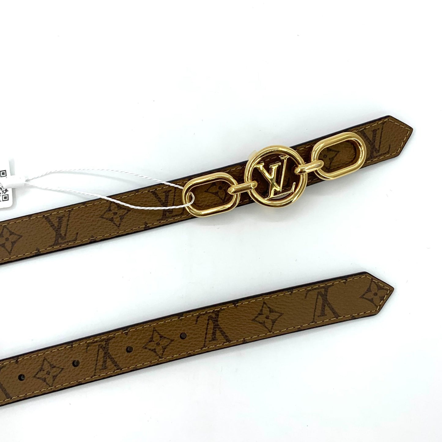 Louis Vuitton Monogram Leather Belt With Gold LV Buckle Size 30/75 Made In Spain